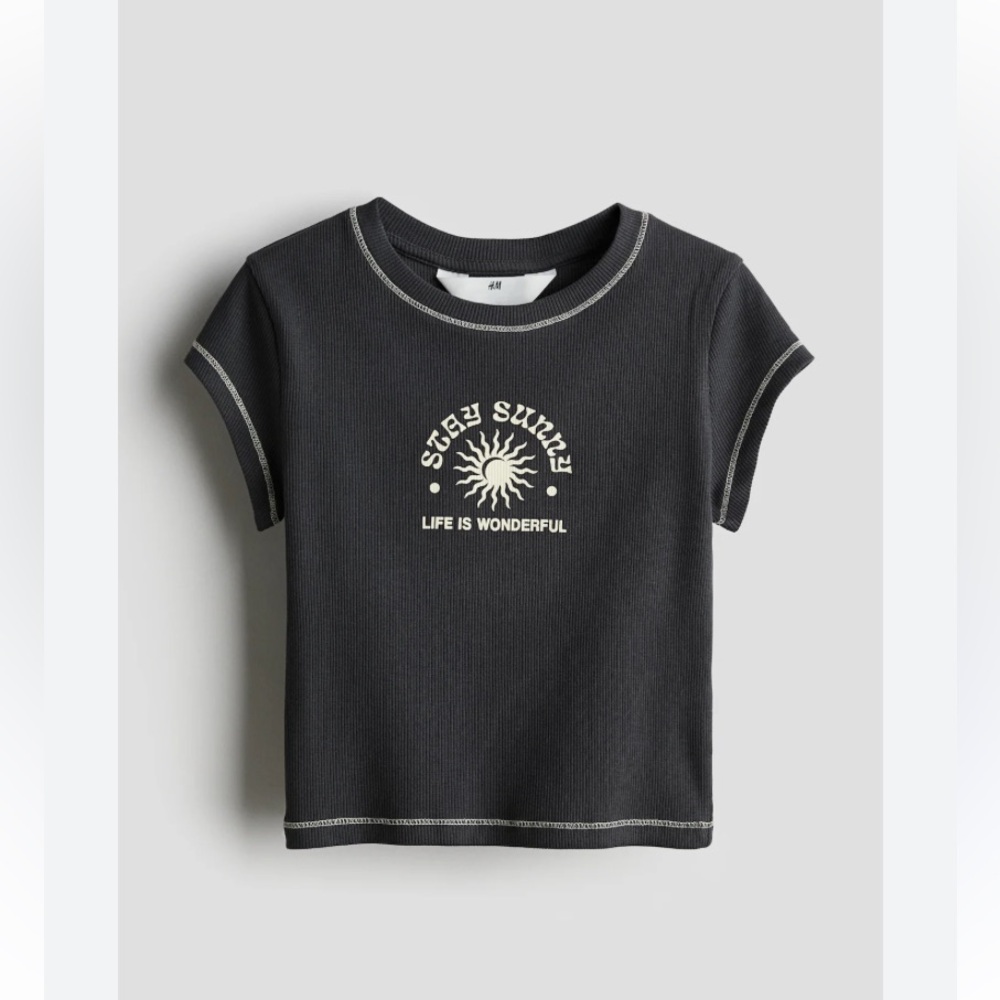 H&M Girls Charcoal Ribbed Tee - Stay Sunny
